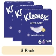 (3 pack) Kleenex Ultra Soft Facial Tissues, 6 Cube Boxes, 60 Tissues per Box, 3-Ply